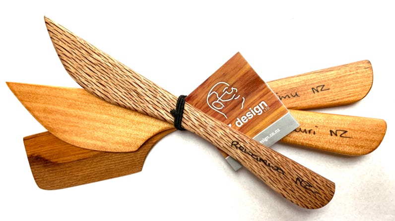 Cheese Knife Set Rimu, Kauri, and Rewarewa timbers