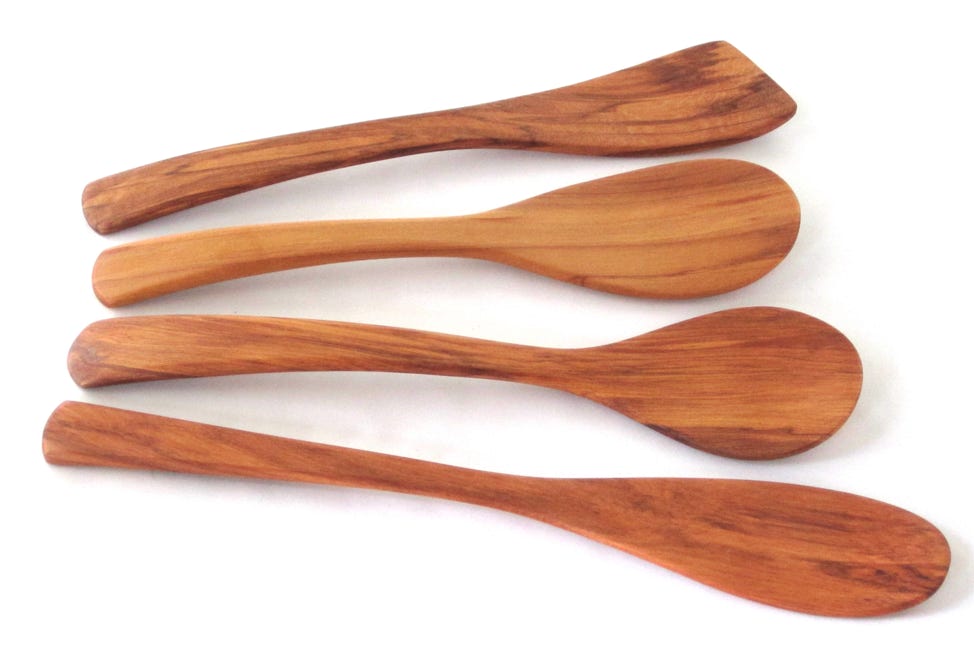 Wooden kitchen utensils Rimu, Rewarewa, Kauri, 