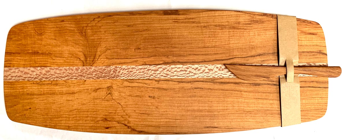 Extra Large Board Rimu with Rewarewa Strip in the shape of a surf board